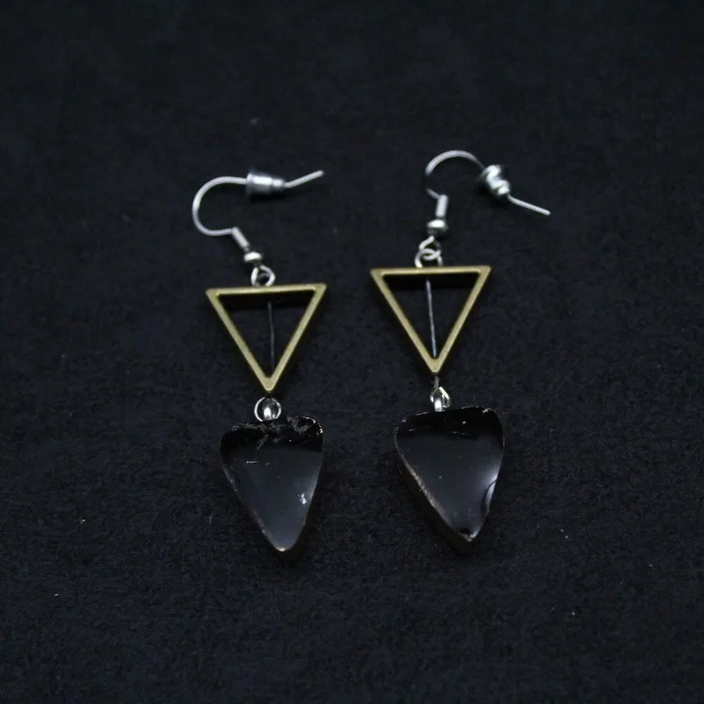 Black and Gold Wild Flower Ouija Planchette Wire Hook Earrings